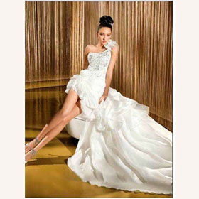 A-Line Sleeveless One-Shoulder Mermaid Sweep Train Wedding Dresses