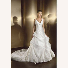 A-Line V Neck Beaded Sleeveless Lace Floor Length Sweep Train Wedding Dresses