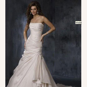 Sheath A Line Sleeveless Strapless Floor-Length Sweep Train Wedding Dresses
