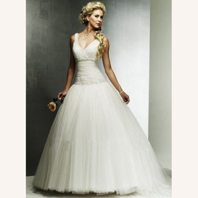 Sleeveless V-neck Crystal Ankle-Length Sweep Train Wedding Dresses