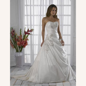 Strapless Beaded Ruffle Floor-Length Sweep Train Wedding Dresses