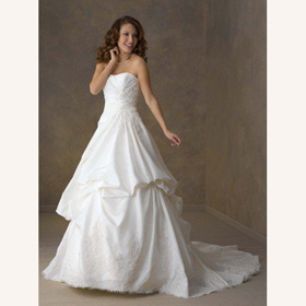 Strapless Embroidery Beaded Taffeta Floor-Length Sweep Train Wedding Dresses