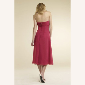 Chiffon Strapless Slim Line Tea-Length Wedding Dresses