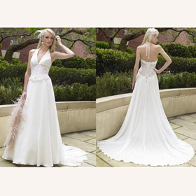 Newest Style Sexy V-neck Lace-up Backless Taffeta Satin Floor-length Wedding Dresses