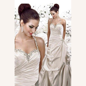 Hot Straps Sleeveless Floor-length Crystal Jewel Cascading Ruffle Wedding Gowns Dresses