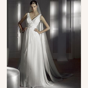 Straps Sleeveless V-neck Matte Satin Watteau Train Wedding Dresses
