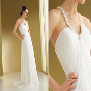Sleeveless Sheath V-neck Floor-Length Chiffon Watteau Train Wedding dresses