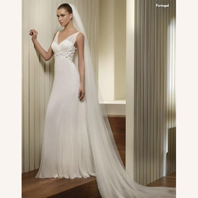 Breathable Floor-Length Sexy V-neck Sheath Chiffon Watteau Train Wedding Dresses