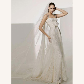 Sexy Ivory Spaghetti Satin Embroidery Watteau Train Wedding Dresses