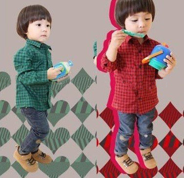 Children Plaid Lapel Single Button Long-sleeved Shirts