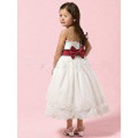 Satin Tea Length Spaghetti Straps Girls' Dresses