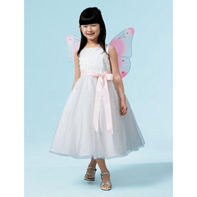 Satin Sleeveness Bowknot Belt Embroidery Double Girls' Dresses