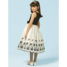 Satin Sleeveness Bowknot Belt Embroidery Below The Knee Girls' Dresses