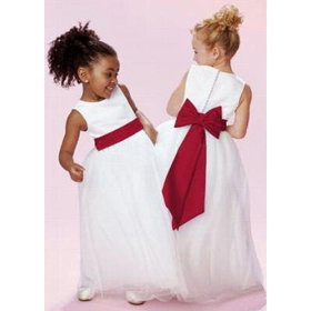 Chiffon Sleeveness Red Bowknot Belt Zipper Full-Length Girls' Dresses