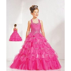 Halter Style Sleeveless Beaded Flower Girl Dresses