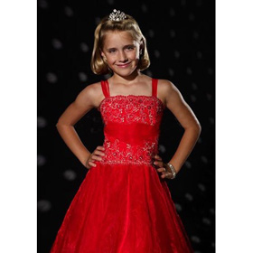 Red Beading Appliques Satin Sleeveless Flower Girl Dresses