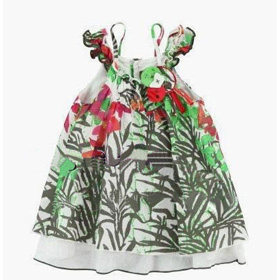 Girls A-Line Sleeveless Green Cotton Dress with Flower