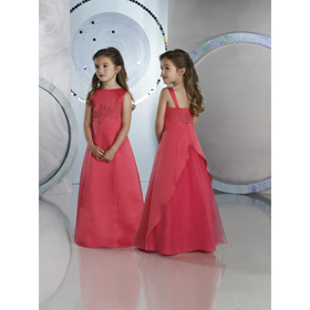 Red A-line Ankle-length Round-Neck Short Sleeve Flower Girl Dresses