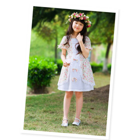 Bowknot Short Sleeve Knee-length Girls' Cotton Skirts