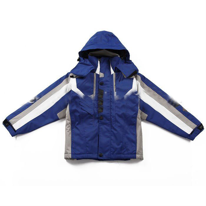 Children's Blue Waterproof Ski Hoodies Sport Jacket With Cap