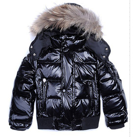 Children's Black Waterproof Down Feather Short Style Jackets