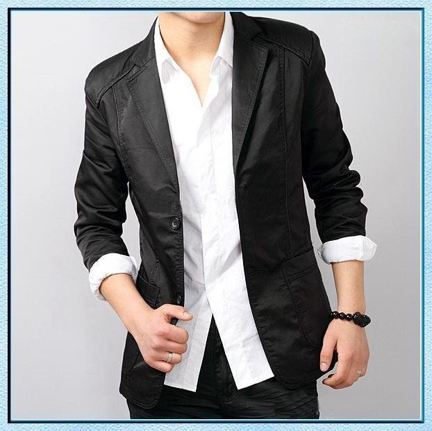 Pure Black Casual Outwear Men's Suits