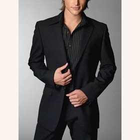 Fabric Vertical Stripe Shirt Attachment Shoulder Pads Complete Black Men's Suits