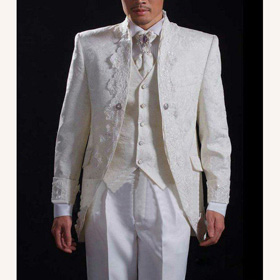 Long Sleeve Cotton Men's Black White Court Groom Suits