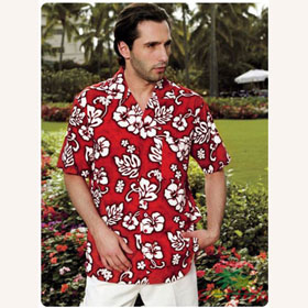 Polyester / Cotton Red With Flowers On Men's Shirts