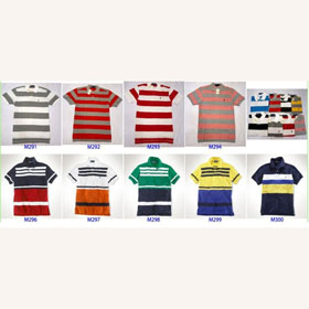 Horizontal Stripes 100% Cotton O-neck Men's Shirts