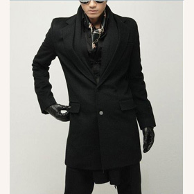 Black Wool / Cashmere With Buttons Men's Jackets & Coats