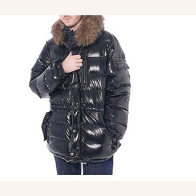 Black With Butons Duck Fur Men's Jackets & Coats
