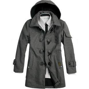 Gray Long Sleeve Pure Cotton Men's Jackets & Coats