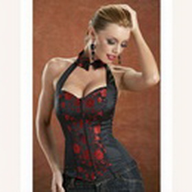 Nylon Halter Low Bosom Zipper Emboridery Sexy Upper Shapers