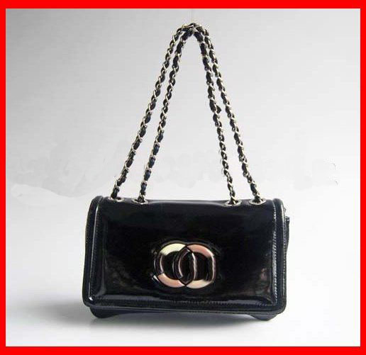 Black With Chain Real Leather Satchels