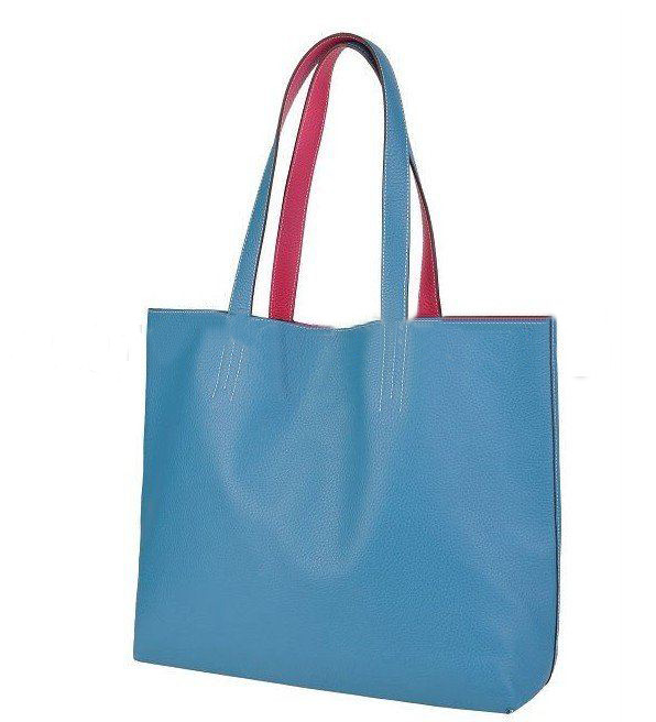 Blue Genuine Leather With Zipper Shoulder Bags