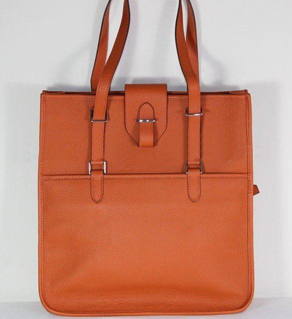Orange Square Shape Genuine Leather Messenger Bags