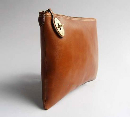Genuine Leather Light Yellow With Zipper Clutches