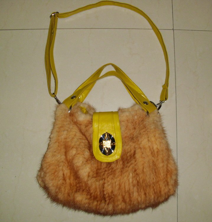 Fur & Leather Yellow With Zipper Cross-Body Bags