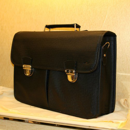 Taiga Leather Adjustable Shoulder Heat Stamped Logo Briefcase