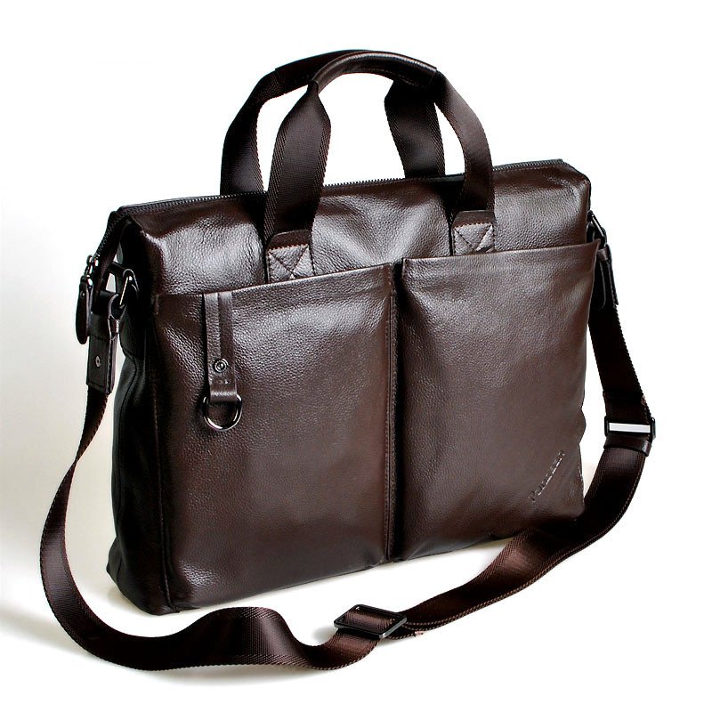 Genuine Leather Brown Briefcases Classical Laptop Bags