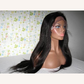 Human Hair 20-inch Length Black Straight Full Lace Wigs