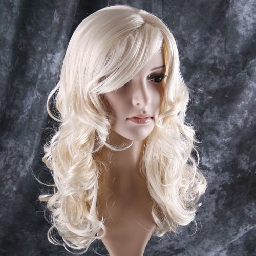 Stylish White Long Curls Lace Front Indian Remy Hair Wig