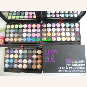 Free shipping! 20 pcs Makeup 32 colour eyeshadow/eye shadow palette 64g look in a box miss violet