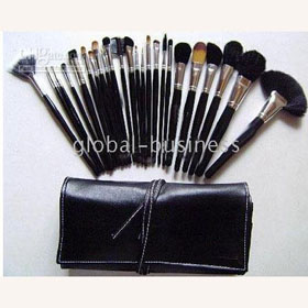 Professional 24pcs Makeup Brushes in the leather case+Free Gift! 10 pcs/lot