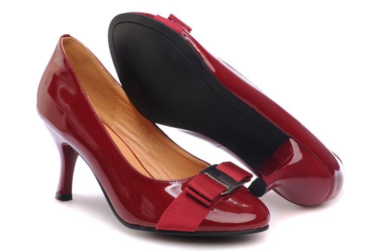 Red Bowknot Women's Leather High-heeled Shoes