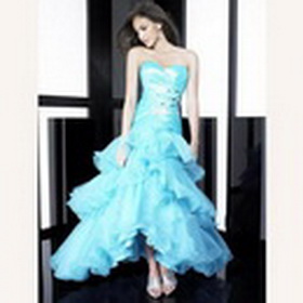 Blue A-line Chiffon Strapless Sexy Ruffle Bridal Dress