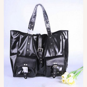 Classic Black Patent Leather Tote Bag