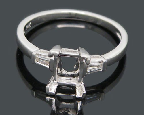 5x7mm Solid 14kt White Goldt Diamond Engagement Semi Mount Ring