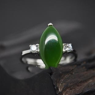 925 Silver Hetian Jade Green Ring
